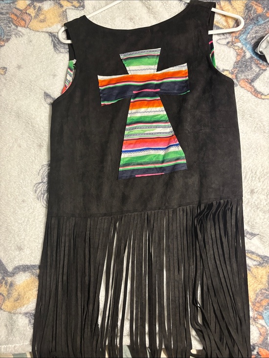Other - Black Fringe vest with Colorful Serape Cross